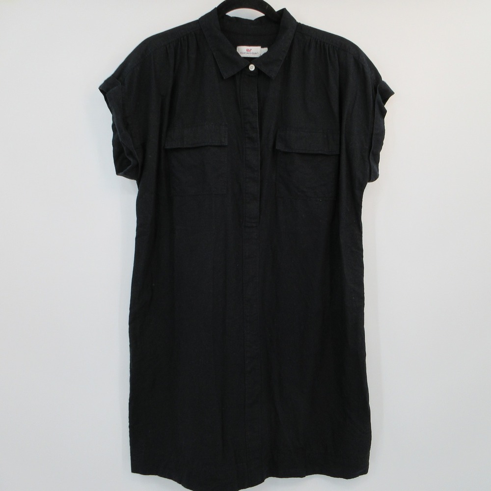 Vineyard Vines Black Cotton Linen Short Sleeve Shirt Dress Large